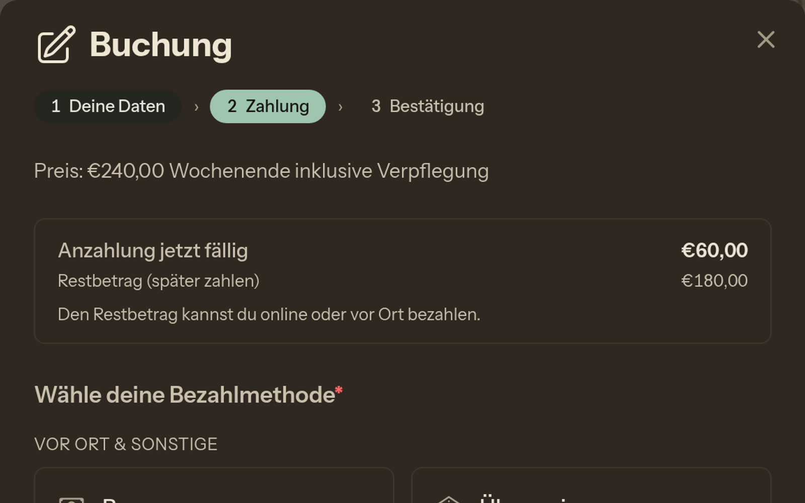 Buchungsübersicht mit Anzahlung