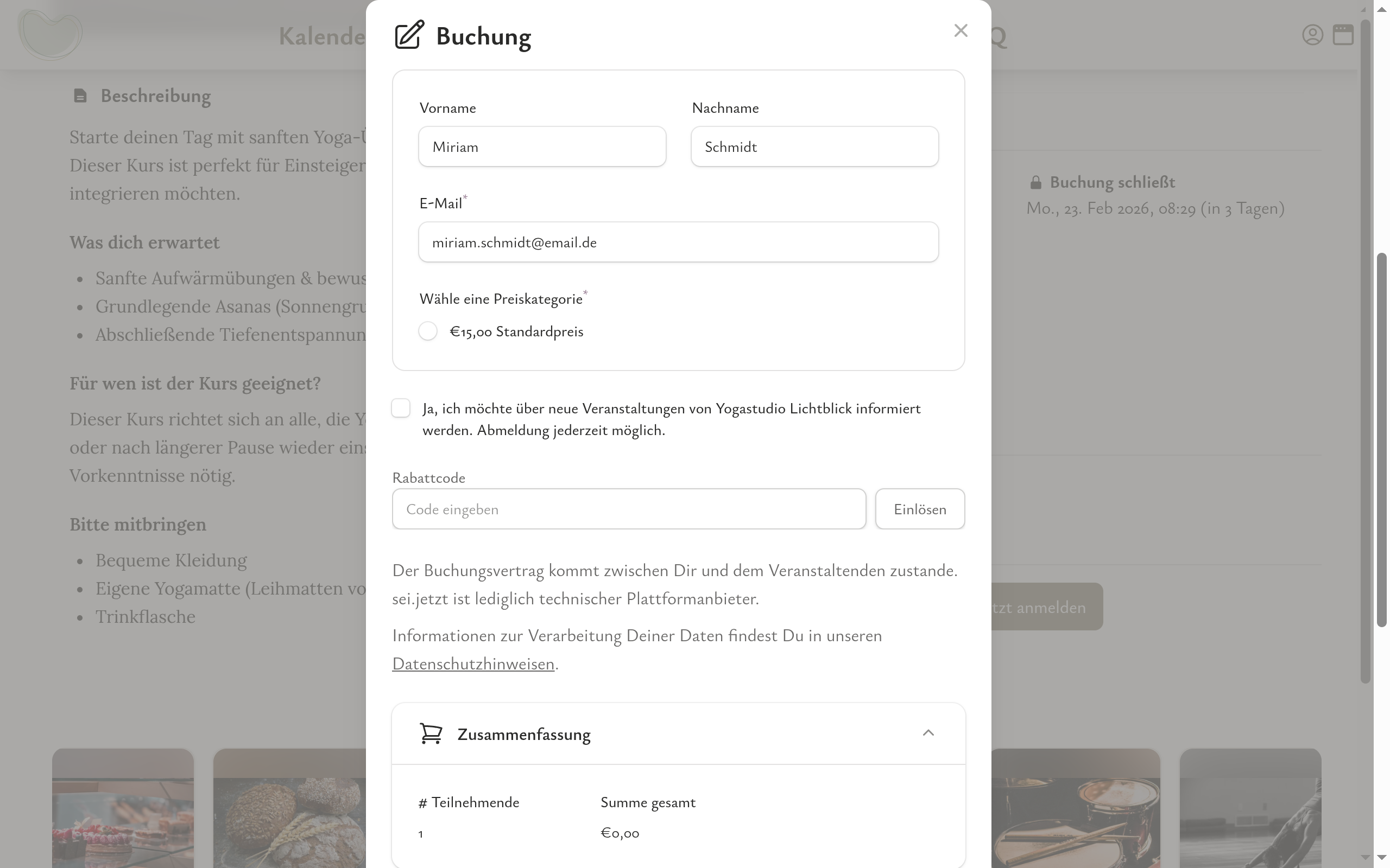 Anmeldung, Bezahlung, Bestätigung – automatisch.