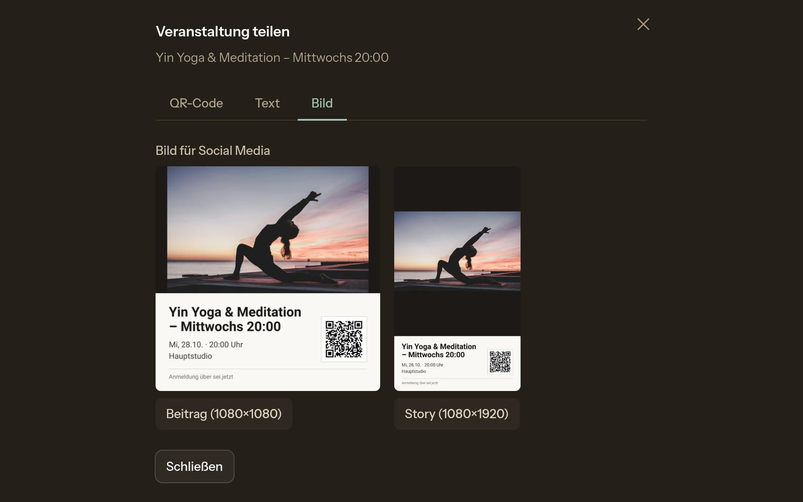 Beitrags- und Story-Bilder zum Teilen einer veröffentlichten Veranstaltung.