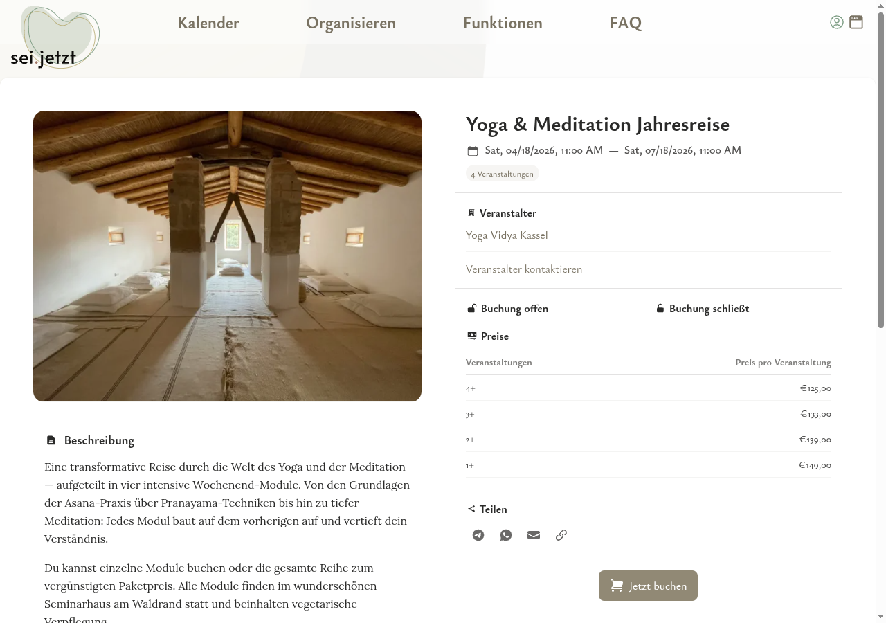 Zusammengehörende Veranstaltungen — eine Buchung.