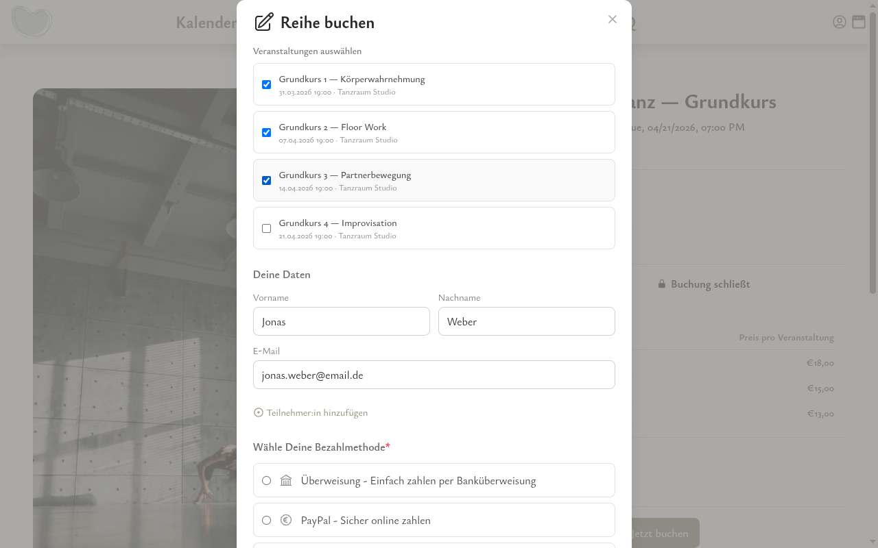 Reihe buchen — Termine auswählen
