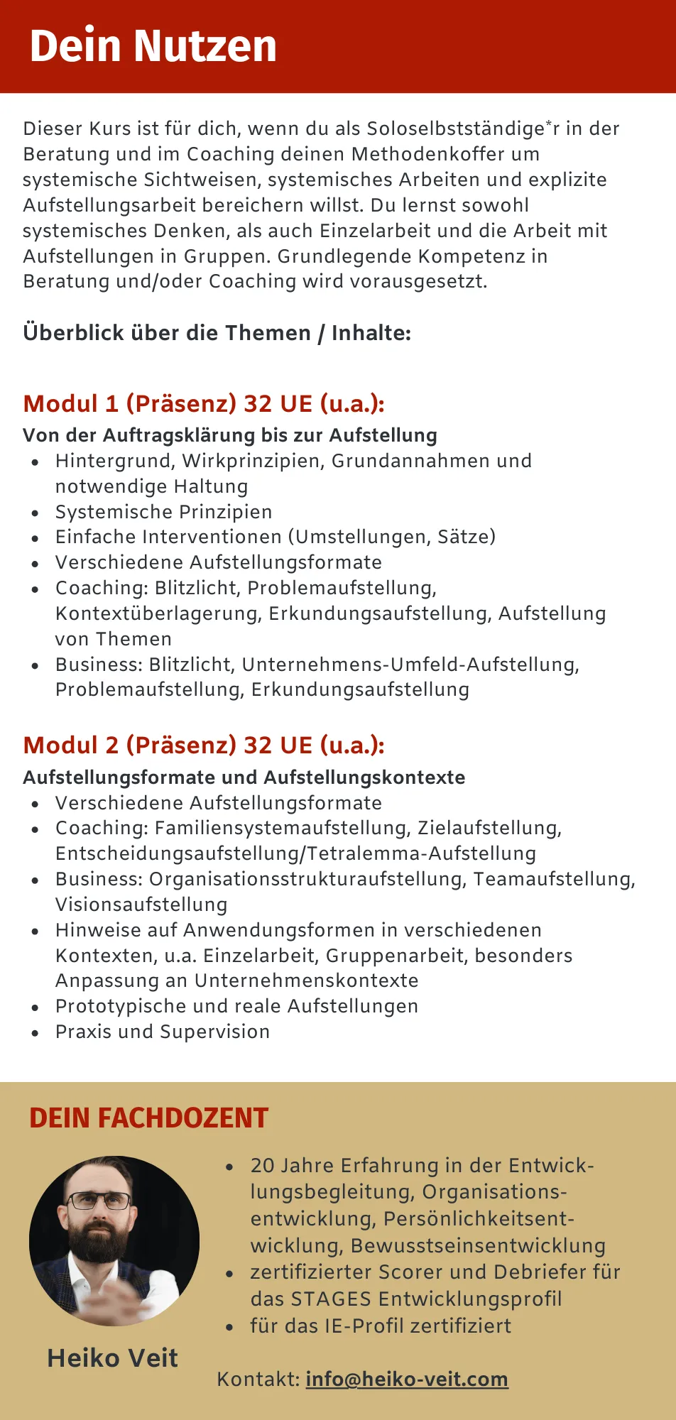 Kurs: (Business-) Aufstellungen für Coachende und Beratende - Systemische Strukturaufstellungen als methodische Qualifizierung