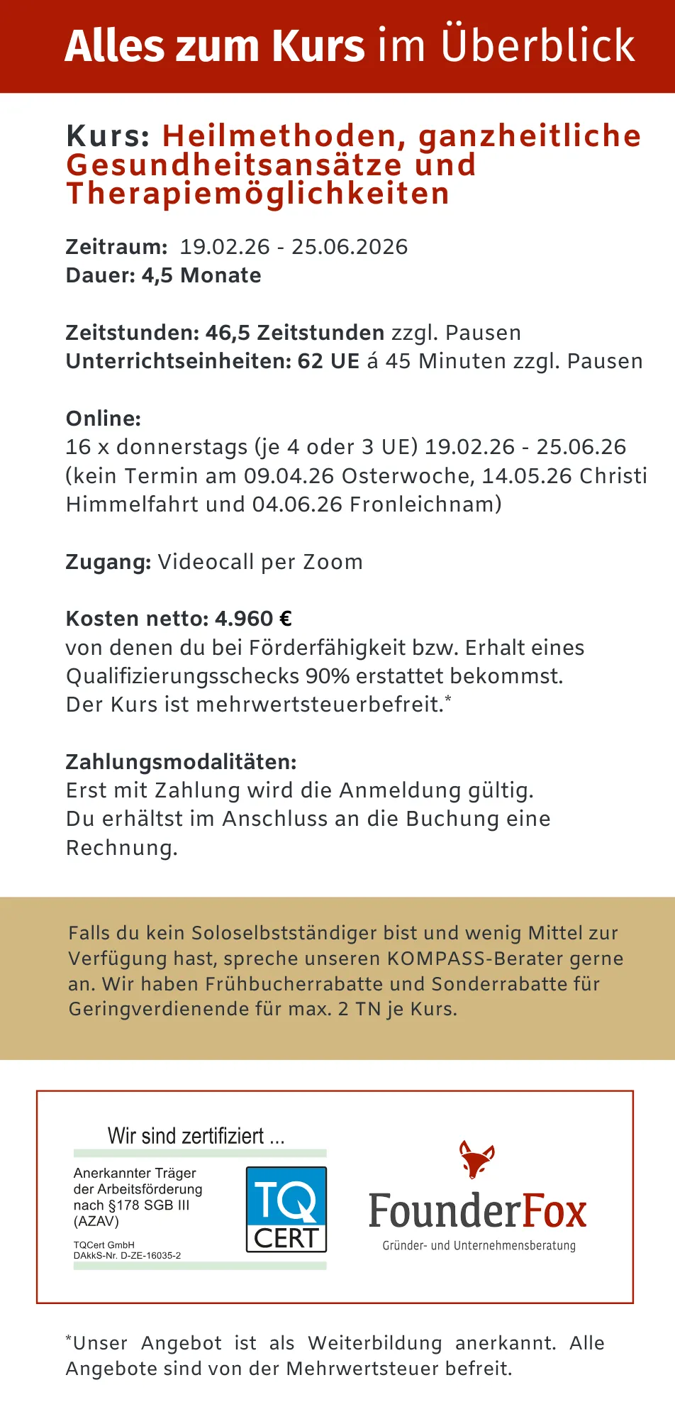 Kurs: Heilmethoden, ganzheitliche Gesundheitsansätze und Therapiemöglichkeiten