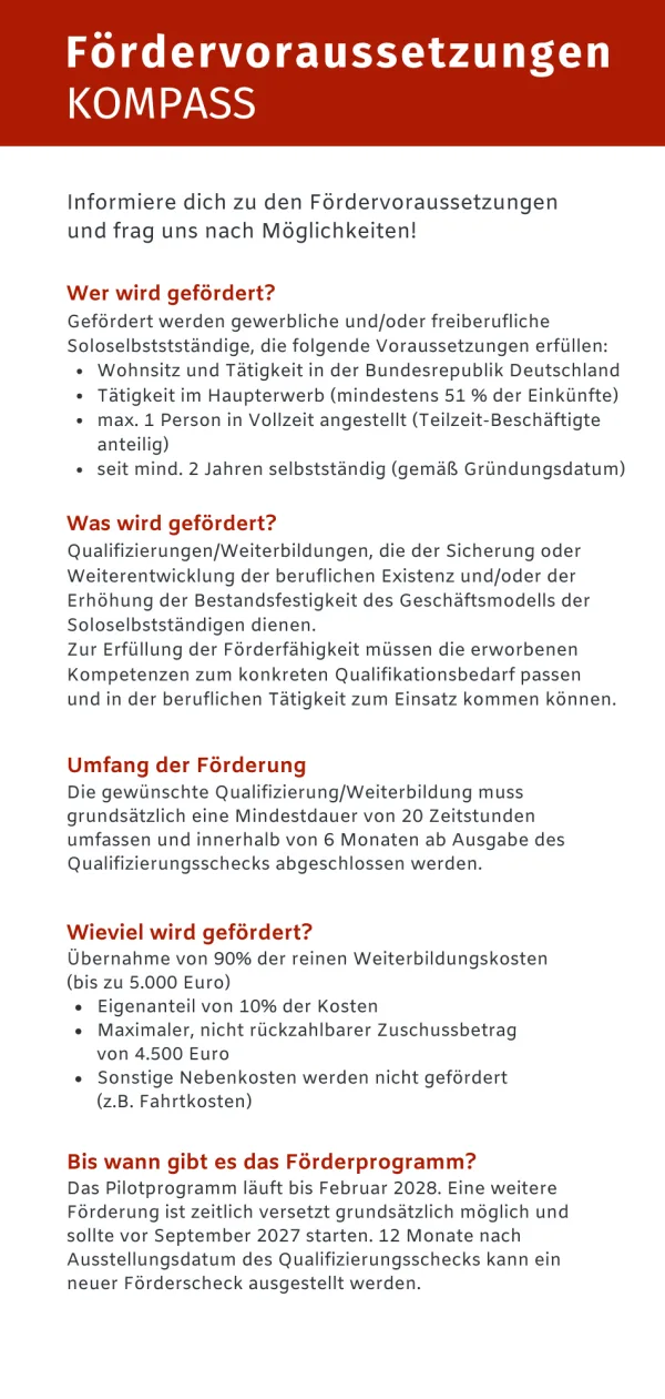 Kurs: Ist-Analyse - Geschäftsfeldentwicklung - Kosten Finanzierung Fördermittel für Soloselbstständige