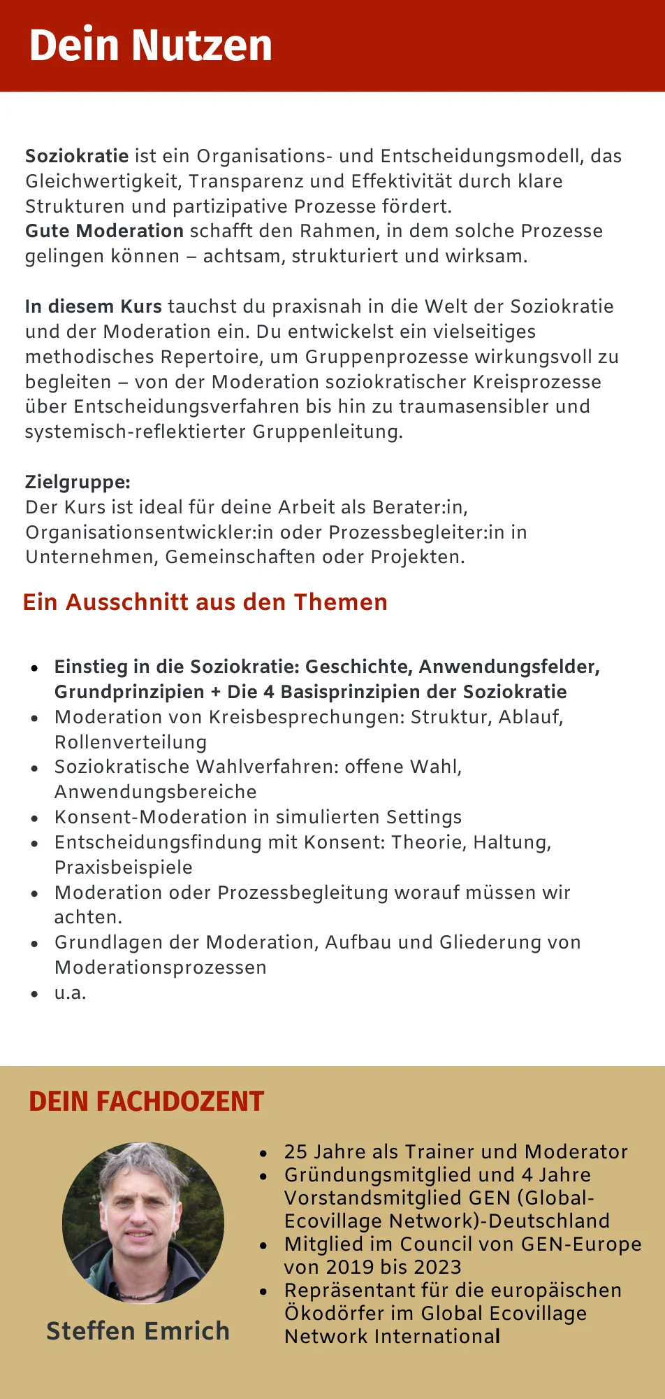 Kurs: Soziokratie und Moderation – Methoden und Techniken für Organisationsentwicklung und Beratung