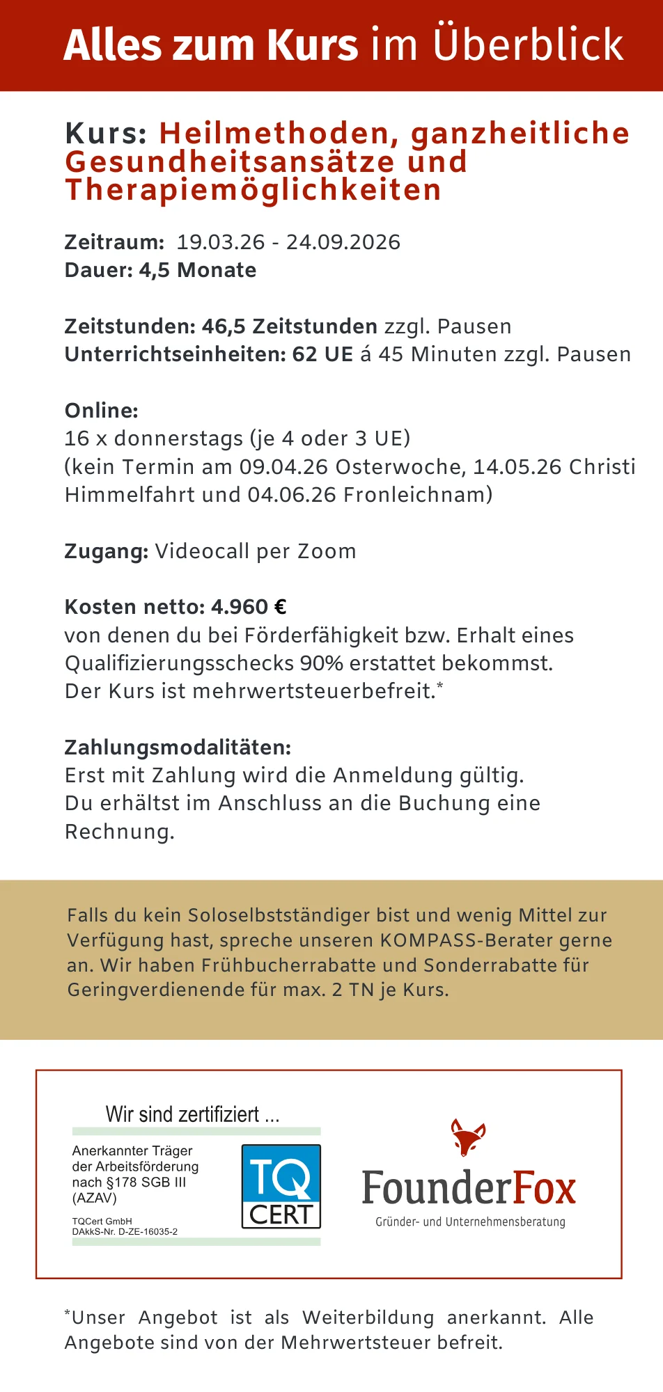 Kurs: Heilmethoden, ganzheitliche Gesundheitsansätze und Therapiemöglichkeiten