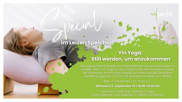 Special im Leisen Speicher | Yin Yoga: Still werden, um anzukommen