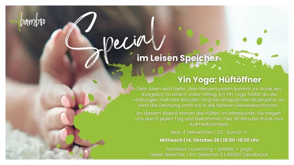 Special im Leisen Speicher | Yin Yoga: Hüftöffner